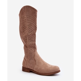 S.barski HY66-150 Openwork Boots On Flat Heels Beige 1