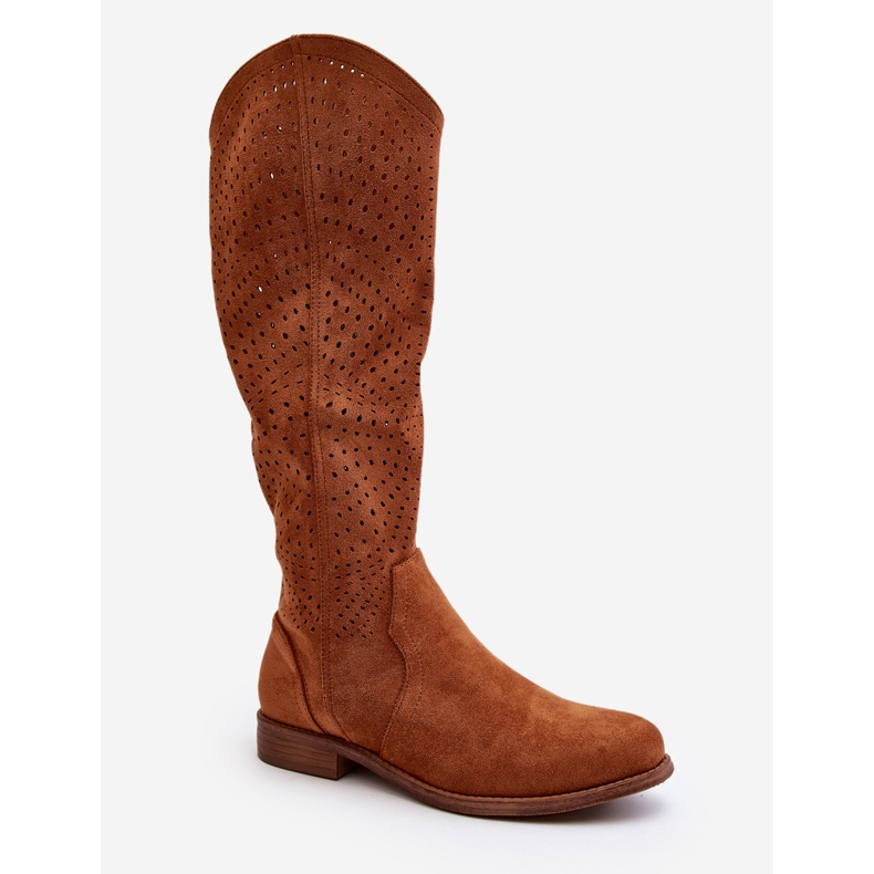 S.barski HY66-150 Openwork Camel Flat Boots brown 1