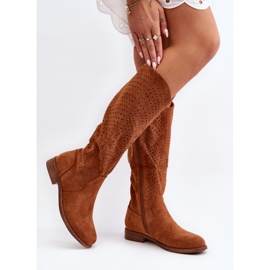 S.barski HY66-150 Openwork Camel Flat Boots brown 2