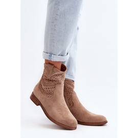 S.barski HY66-135 Women's Openwork Boots On Flat Heels Beige 2