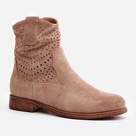 S.barski HY66-135 Women's Openwork Boots On Flat Heels Beige 1 S.barski HY66-135 Women's Openwork Boots On Flat Heels Beige 1