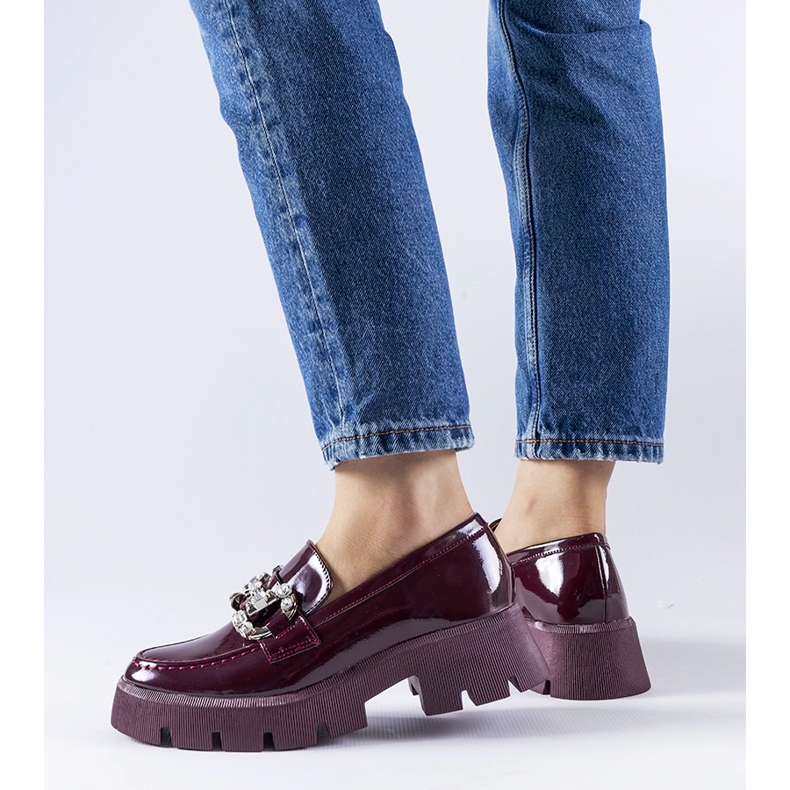 Burgundy patent loafers with Cezet rhinestones red 1