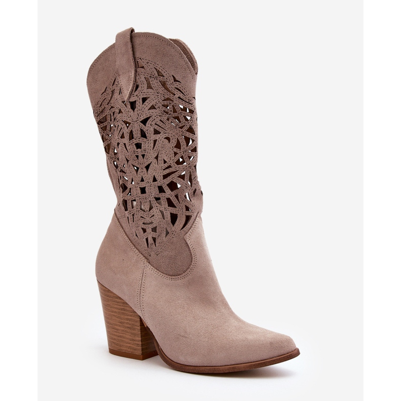Zazoo 3414 Women's Openwork Ankle Boots Suede Cappucino beige 2