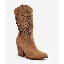 Zazoo 3414 Women's Openwork Ankle Boots, Suede, Beige 1