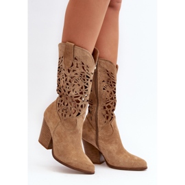 Zazoo 3414 Women's Openwork Ankle Boots, Suede, Beige 2