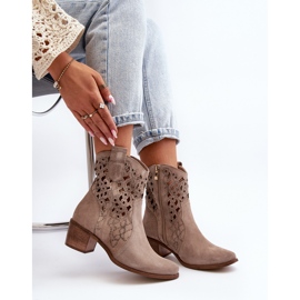 Zazoo 3394 Women's Openwork Cappucino High Heel Boots beige 1