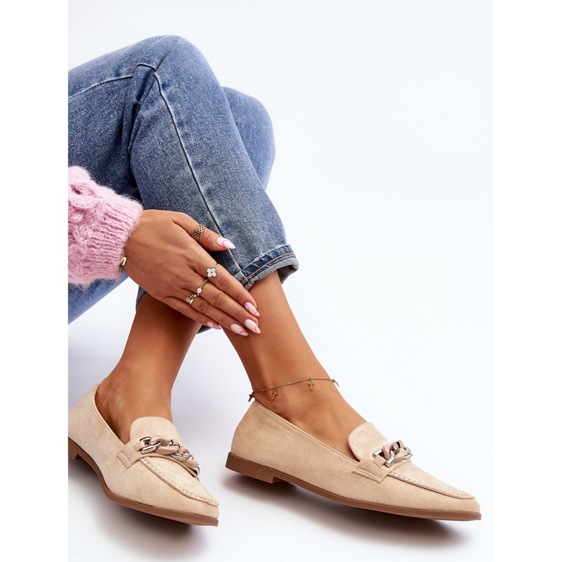Women's Moccasins With Chain Beige Ambrise 1