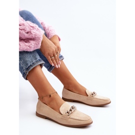 Women's Moccasins With Chain Beige Ambrise 2