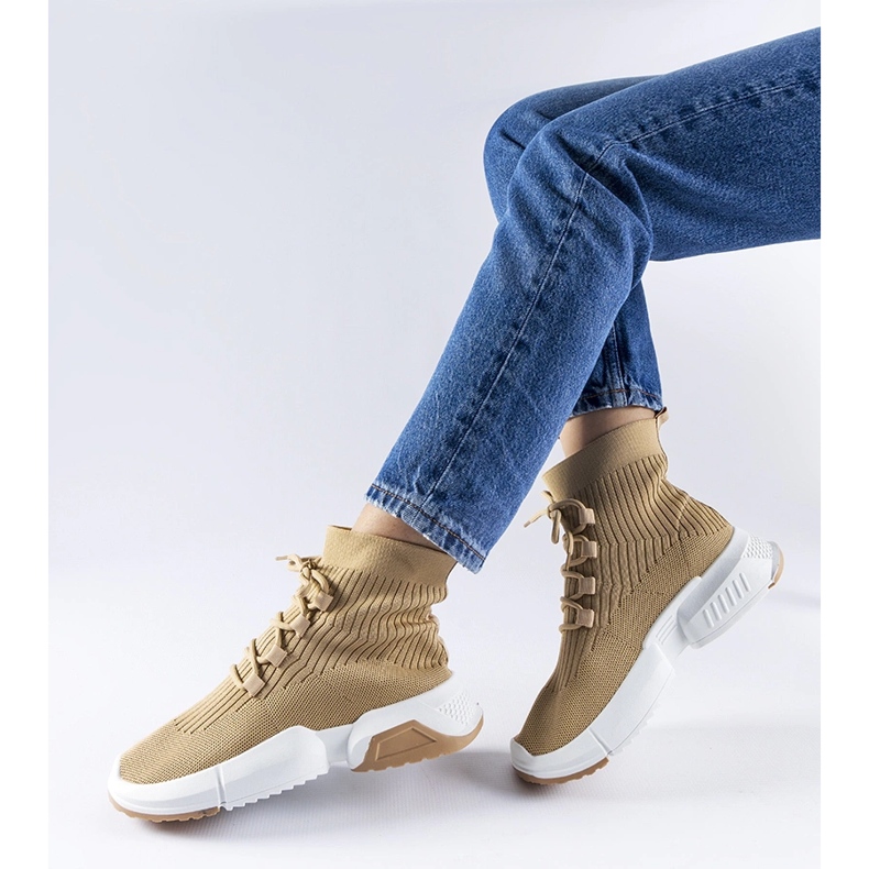 Dark beige Sanschagrin high-top sneakers 1