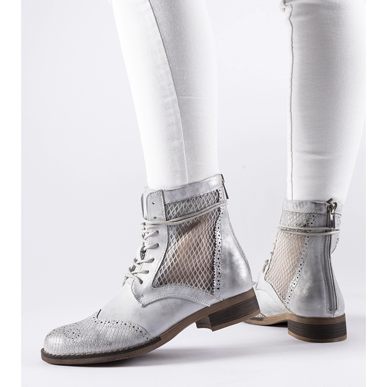 Silver openwork flat boots by Reeves 1