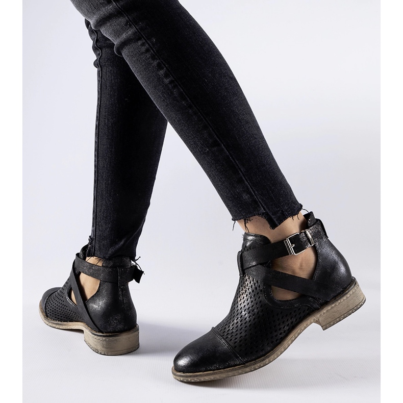 Black openwork, high-cut Kooter ankle boots 1