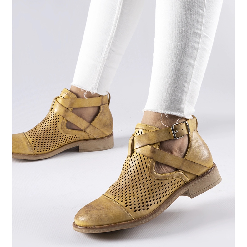Yellow, openwork, high-cut ankle boots from Kooter 1