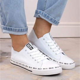 Low eco leather openwork sneakers, white Big Star FF274024 2
