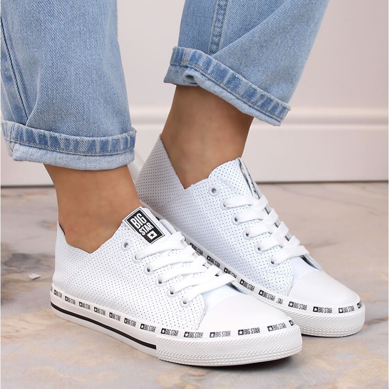 Low eco leather openwork sneakers, white Big Star FF274024 2