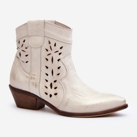 Zazoo 2870 Leather Openwork Low-Heel Boots Silver 2