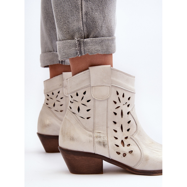 Zazoo 2870 Leather Openwork Low-Heel Boots Silver 1