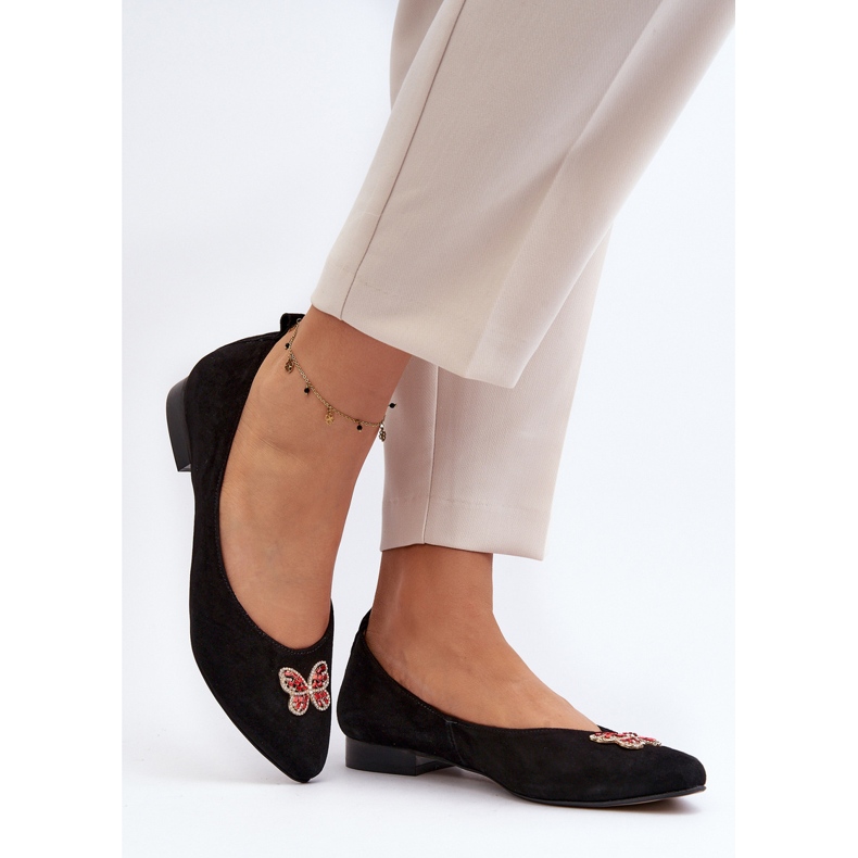 Zazoo 2887 Suede Ballet Flats With Decorative Butterfly, Black 2 Zazoo 2887 Suede Ballet Flats With Decorative Butterfly, Black 2