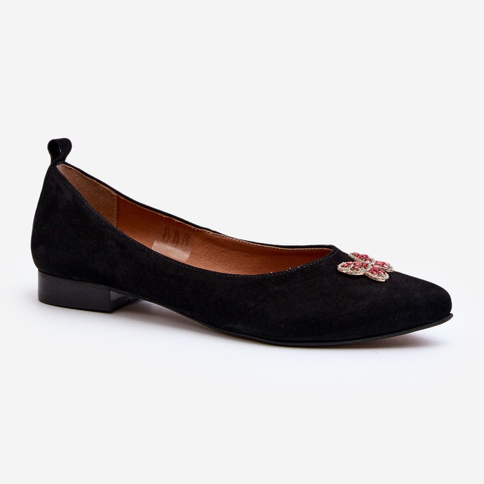Zazoo 2887 Suede Ballet Flats With Decorative Butterfly, Black 1 Zazoo 2887 Suede Ballet Flats With Decorative Butterfly, Black 1