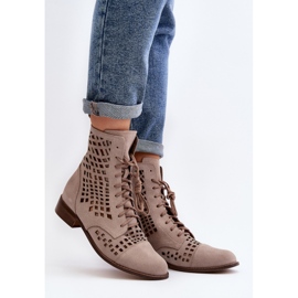Zazoo 2627 Openwork Leather Ankle Boots, Beige 2