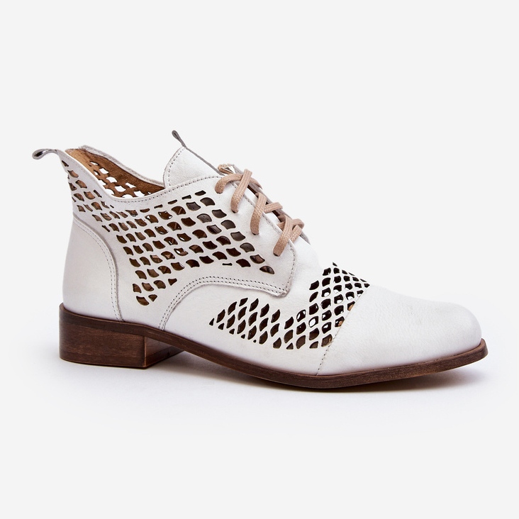 Zazoo 2704 Leather Openwork Boots, White 1