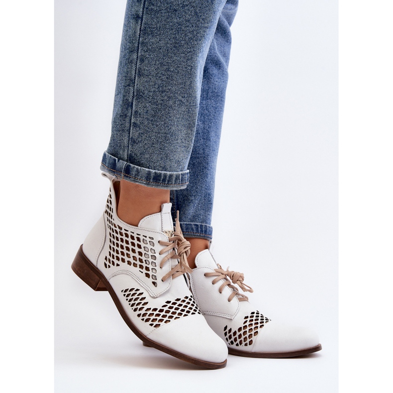 Zazoo 2704 Leather Openwork Boots, White 2