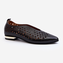 Zazoo 2883 Openwork Ballerina Shoes Made of Natural Leather, Black 1