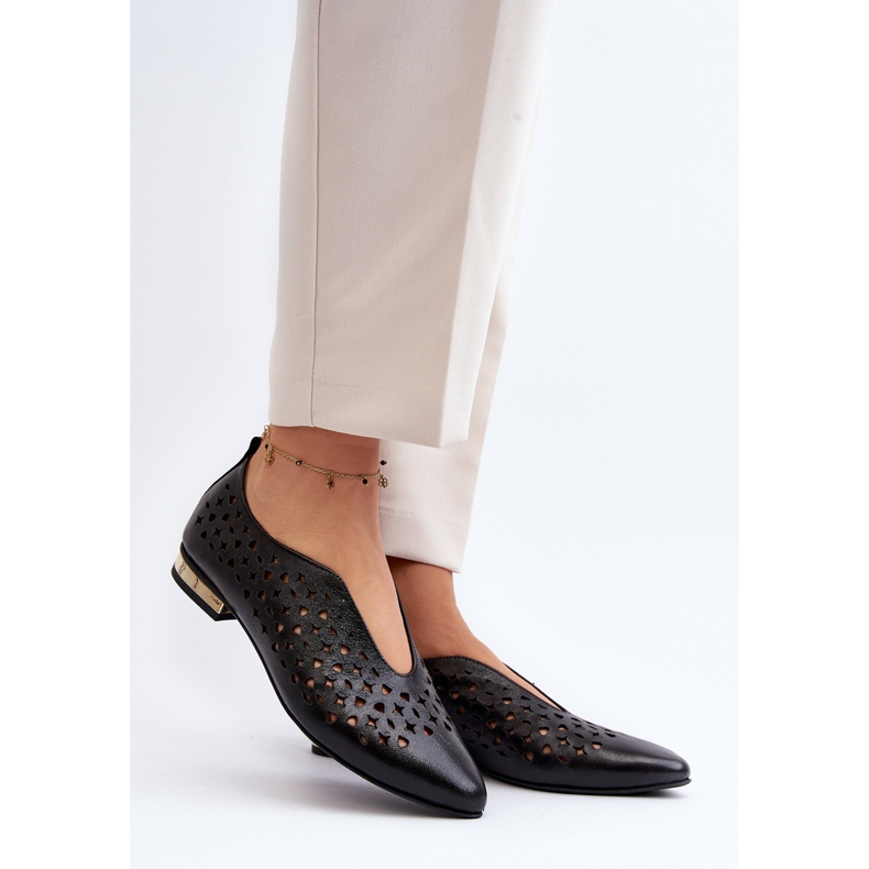 Zazoo 2883 Openwork Ballerina Shoes Made of Natural Leather, Black 2