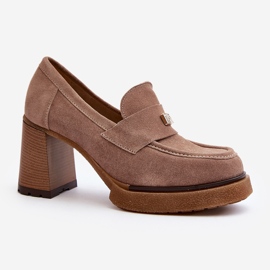 Zazoo 20169 Suede High Heel Shoes, Dark Beige 1