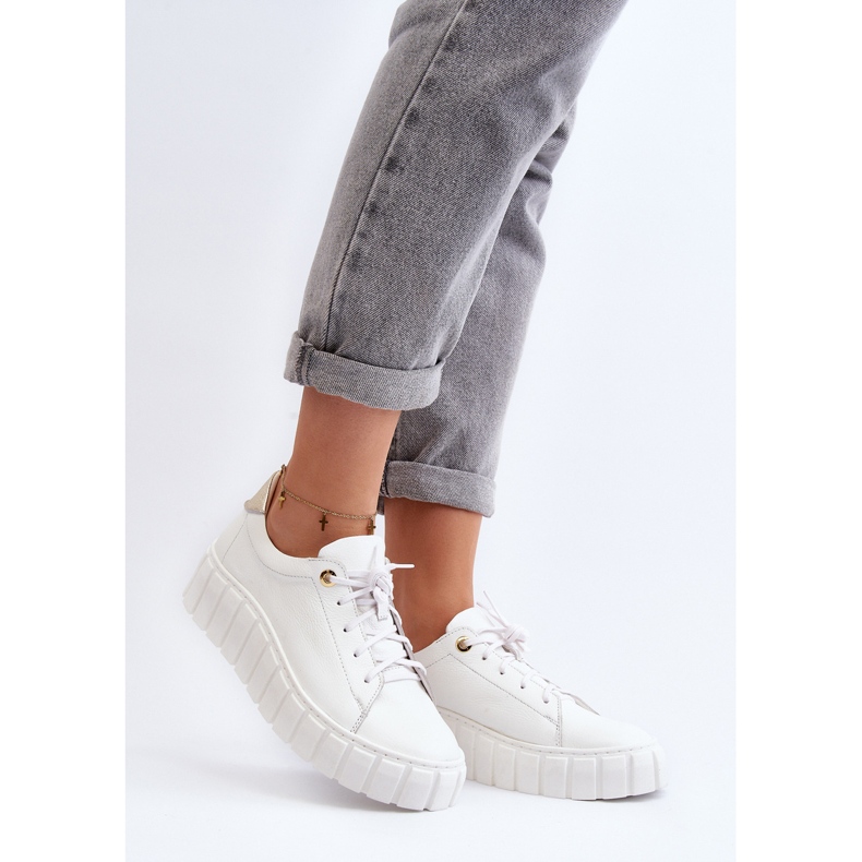 Zazoo 2919 Women's Leather Shoes With a Thick Sole, White 2