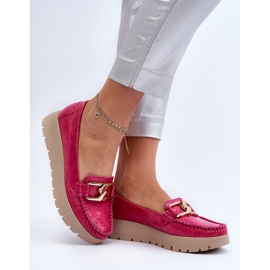 Zazoo 10141 Leather Moccasins On The Platform With Fuchsia Decoration pink 2