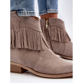 Zazoo 3430 Suede Women's Ankle Boots with Cappucino Fringes beige 1