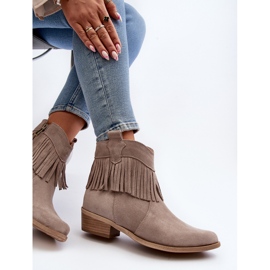 Zazoo 3430 Suede Women's Ankle Boots with Cappucino Fringes beige 2
