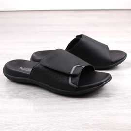 Men's slippers made of ecological leather with Velcro, black Big Star LL174603 1 Men's slippers made of ecological leather with Velcro, black Big Star LL174603 1