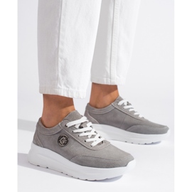 Gray leather sports shoes grey 2
