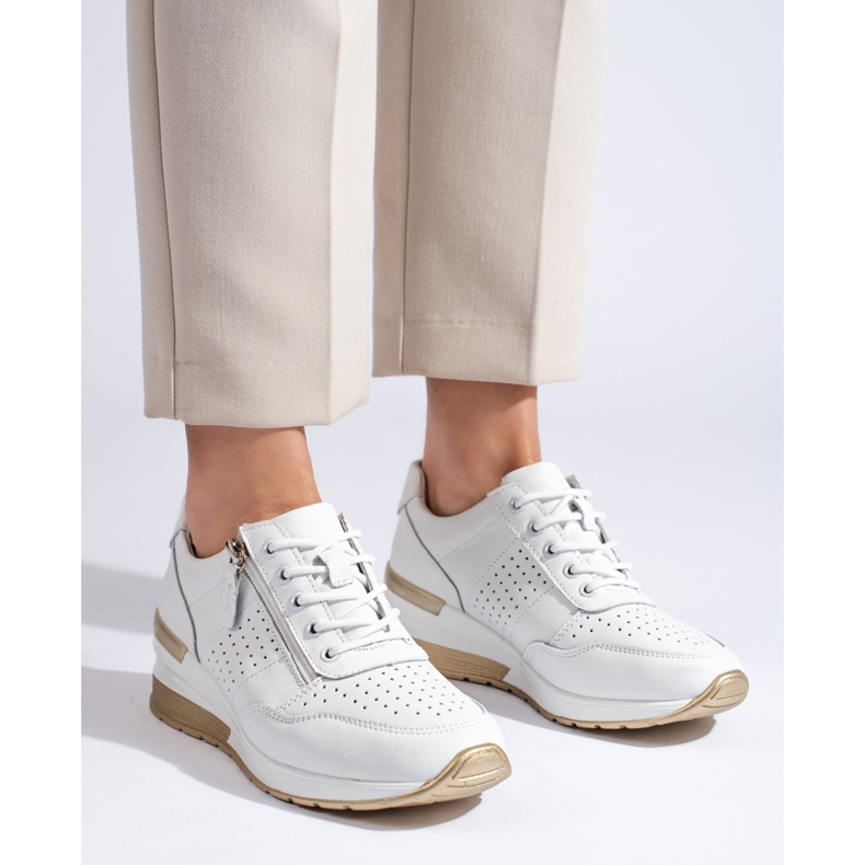 Leather wedge sneakers in white 2