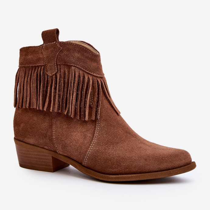Zazoo 3430 Suede Women's Ankle Boots With Camel Fringes brown 1