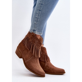Zazoo 3430 Suede Women's Ankle Boots With Camel Fringes brown 2