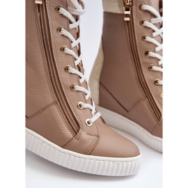 Zazoo 3081 Women's Leather Wedge Sneakers, Beige 2