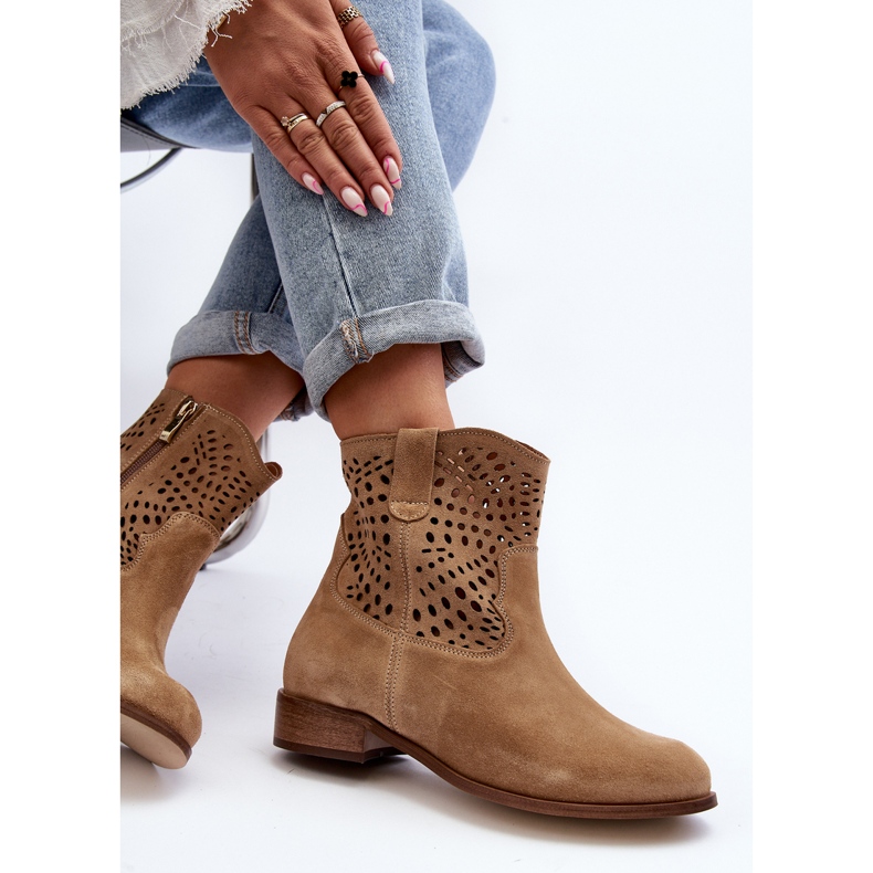 Women's Openwork Ankle Boots Lewski Shoes 3301/2 Beige 1