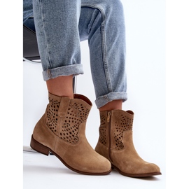 Women's Openwork Ankle Boots Lewski Shoes 3301/2 Beige 2