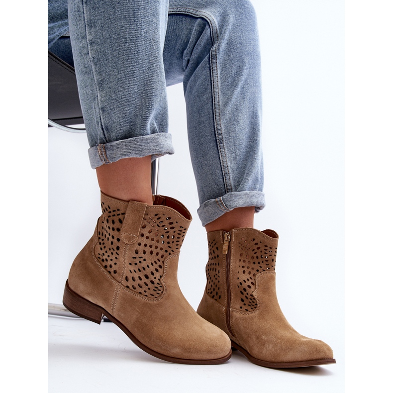 Women's Openwork Ankle Boots Lewski Shoes 3301/2 Beige 2