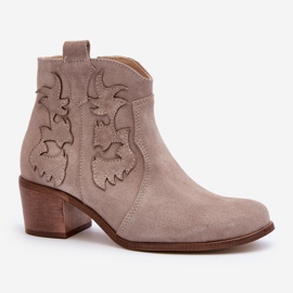Zazoo 3426 Women's Suede Cappucino Cowboy Boots beige 2
