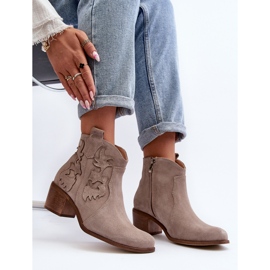 Zazoo 3426 Women's Suede Cappucino Cowboy Boots beige 1