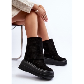 Zazoo 3410 Suede Women's Ankle Boots on a Massive Platform, Black 1