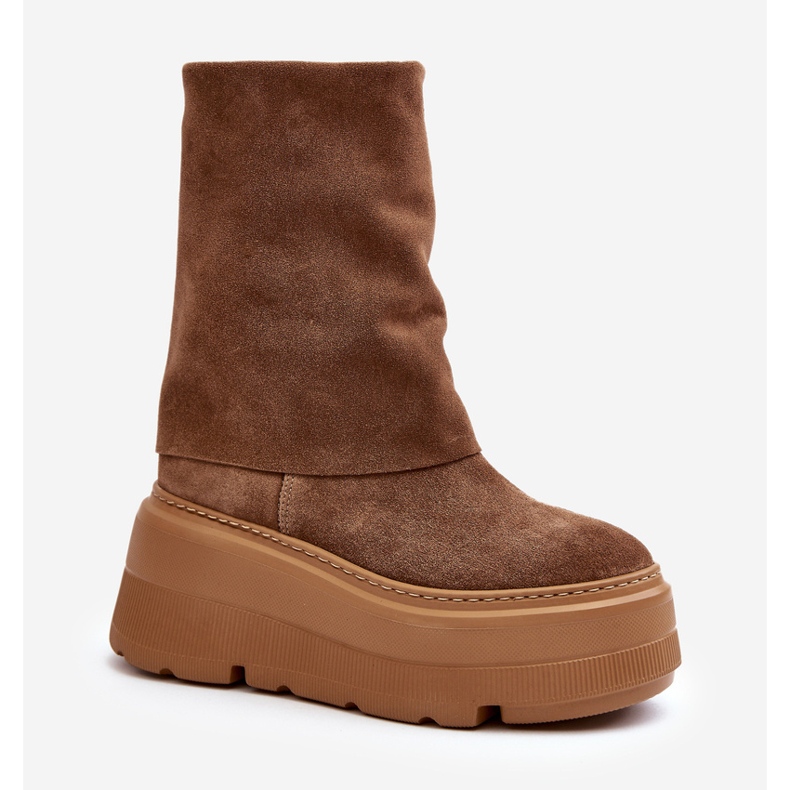 Zazoo 3410 Suede Women's Ankle Boots on a Massive Camel Platform brown 1