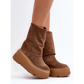 Zazoo 3410 Suede Women's Ankle Boots on a Massive Camel Platform brown 2