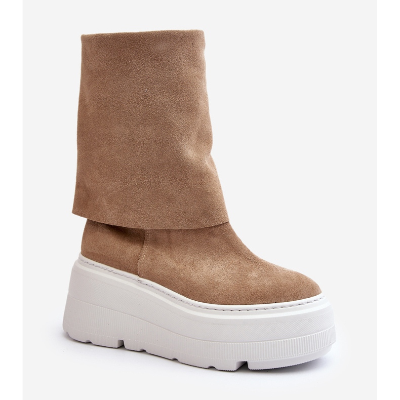 Zazoo 3410 Suede Women's Ankle Boots on a Massive Platform, Beige 1