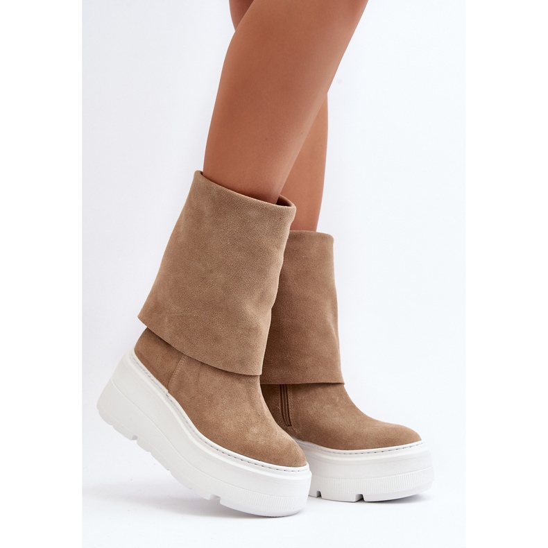 Zazoo 3410 Suede Women's Ankle Boots on a Massive Platform, Beige 2