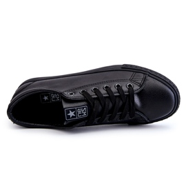 News Women's leather tied classic black sneakers 1