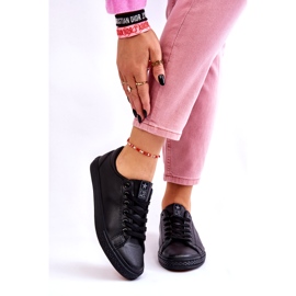 News Women's leather tied classic black sneakers 2